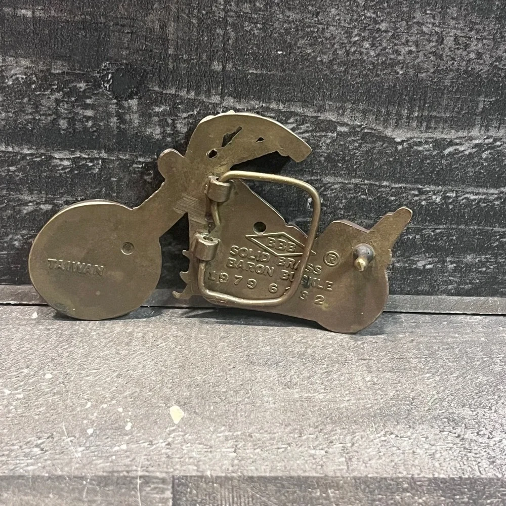 Vintage 1979 Baron Buckle Solid Brass Motorcycle Chopper Biker Belt Buckle 6132